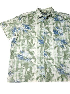 Naturalife Button Shirt Mens 2XL  XXL Green Cotton Short Sleeve Hawaiian Floral
